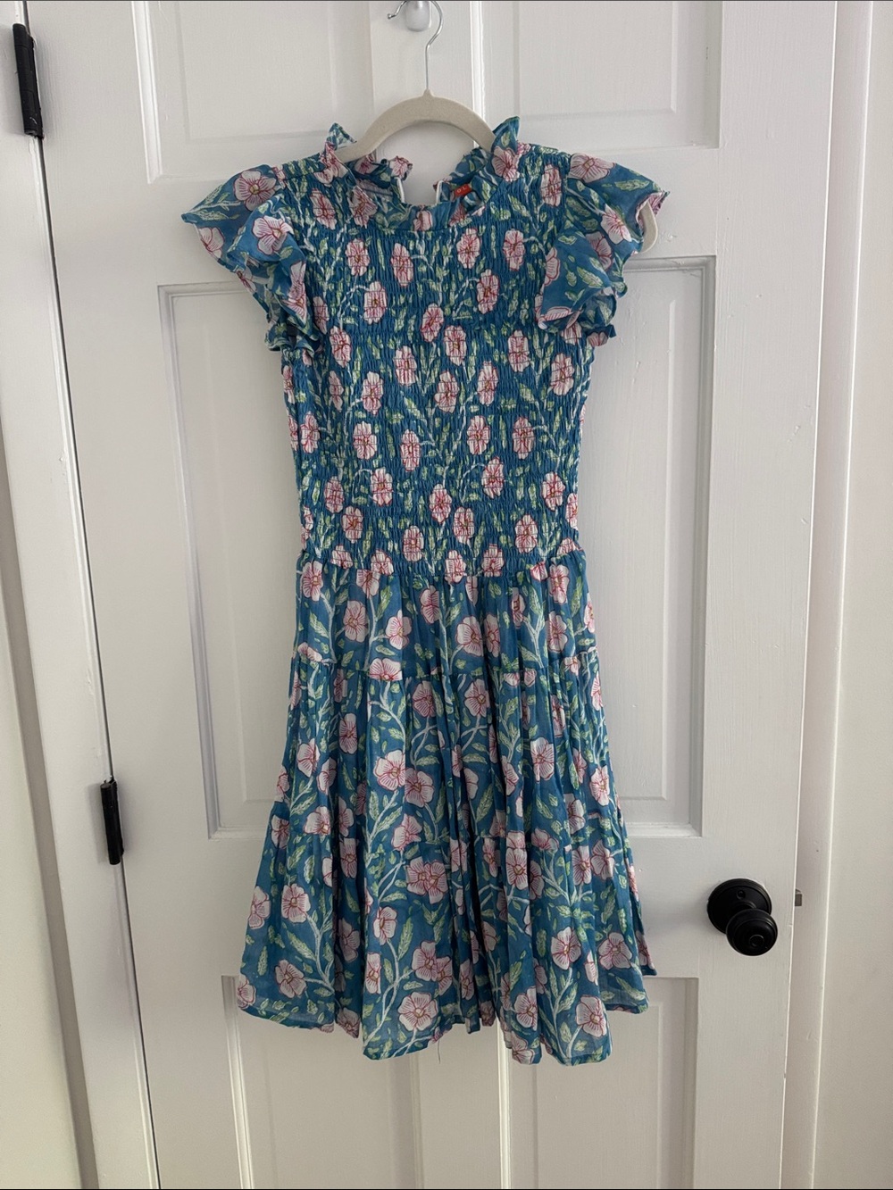 Oliphant Blue Floral Smocked Casual Dress